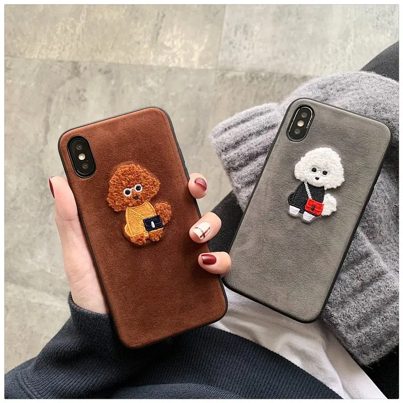 iphone 6 cardholder cases Plush Embroidery Cartoon Dog Phone Case For iphone XS Max XR X 8 7 Plus Case Cute Soft Back Cover For iPhone 12 11 Pro Max Case best iphone 8 case