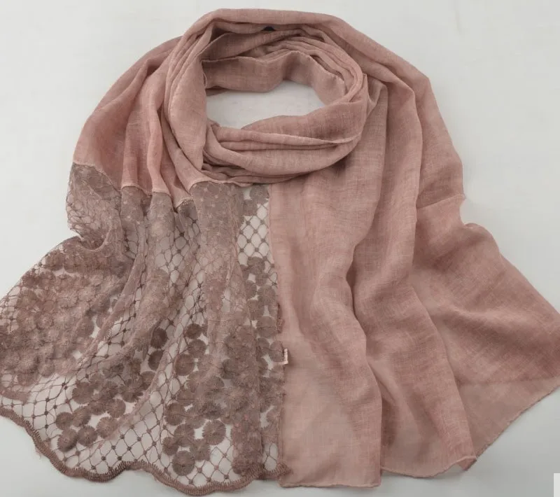 

Free shipping Lace Cotton Viscose Scarf Muslim Hijab Muffler Head Wrap flower Quality Scarves Wholesale Retail Hot
