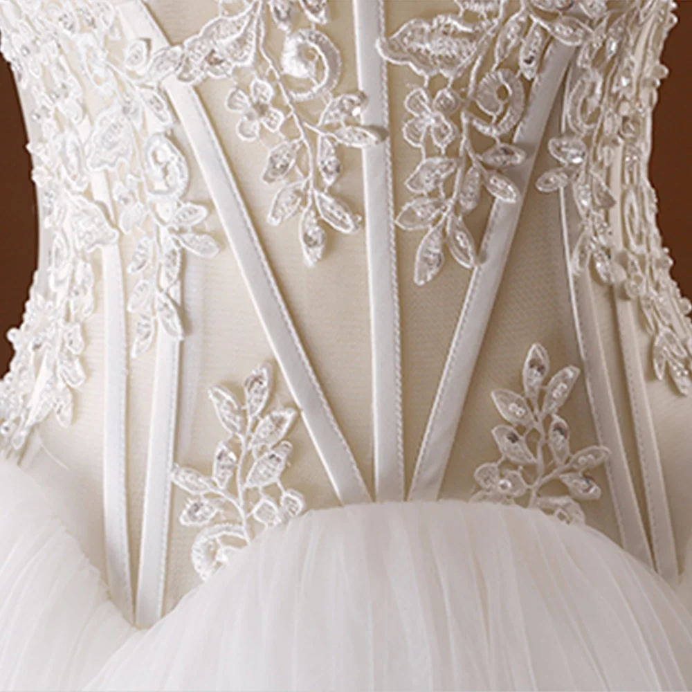 Индивидуальный заказ кружево на спине бисер блестками аппликации Иллюзия бальное платье Свадебные платья с подъюбником 2019 Vestidos De Noiva