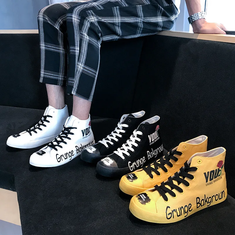 

Sycatree 2019 New High-top Canvas Shoes For Men Graffiti Male Korean Version Shoes Men's Shoes Students Hundred Lap Board Shoes