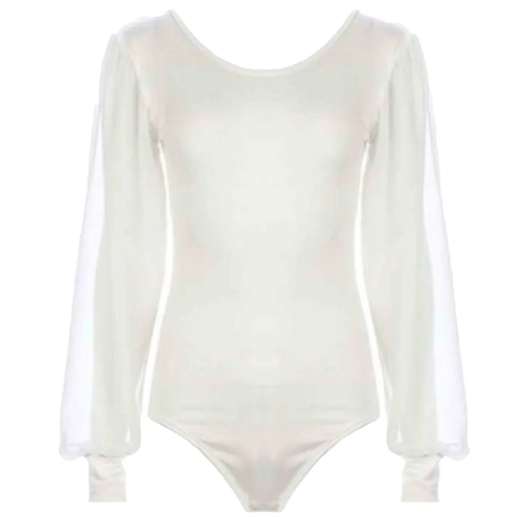 Белый V средства ухода за кожей Шеи пикантные женские боди рубашка See Through сетки с длинным рукавом Bodycon Элегантный Топы Корректирующие боди - Цвет: Белый