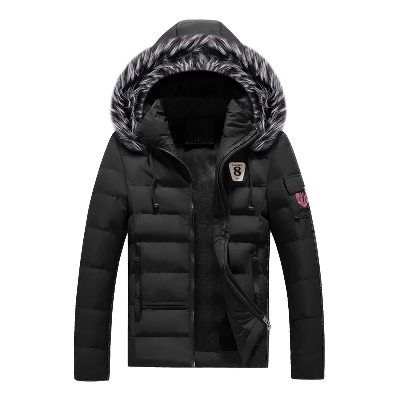 

Fashion Winter Jacket Men Stand Fur Collar Hooded Coats Thick Velvet Men Parka Streetwear Casual Outwear Warm Down Jackets
