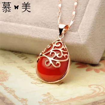 

20mm*11mm 2 colors gold planted female Natural semi-precious stone hollow red Pendant Korean fashion female birthday gift