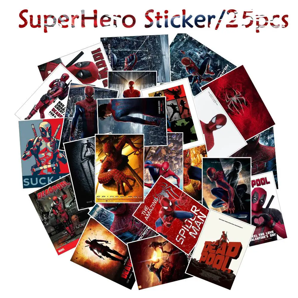 25 шт./упак. Marvel Дэдпул паук-человек наклейка в стиле граффити для багажа стикеры s для портфель для ноутбука стикеры s детские подарки игрушки