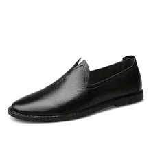 2019 Man Casual Shoes Genuine Leather Men Moccasin Shoes Fashion Leather Shoes Simple White Men’s Loafers Comfort Driving Shoes