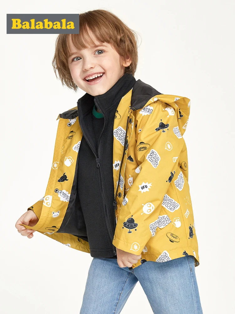 

Balabala Boys jacket thin section 2019 new windbreak warm brushed children's autumn baby booties hooded two-piece suit jackets