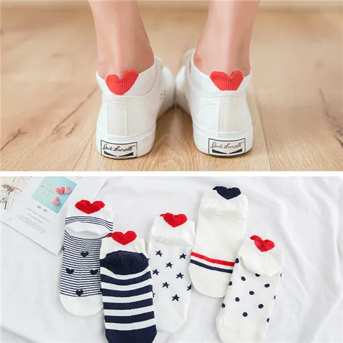 5 Pairs Women Cotton Socks Cute Animal Ankle Socks Cat Dog Summer Short Socks Girls Red Heart Kawaii Ear Funny Low Boat Socks - Цвет: 6