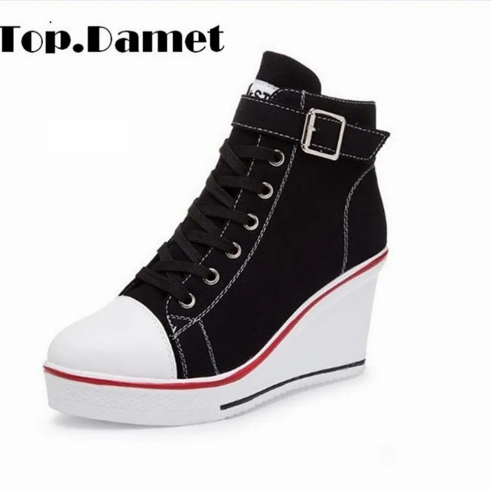 Fashion Women's Canvas Sneakers  Wedge Heel High Top Ankle Boots Sport Shoes Sz 
