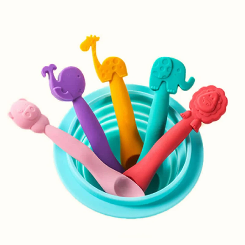 Baby-Pratos-Colher-infantil-Spoon-Neonatal-Eating-Newborn-Feeding-Supplement-Silicone-Baby-Spoon-Animal-Shaped-Feeder