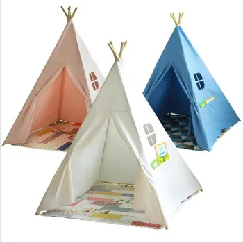 

Baby playpens Four Poles Children Teepees Kids Play Tent Cotton Canvas Teepee White Playhouse for Baby Room Tipi
