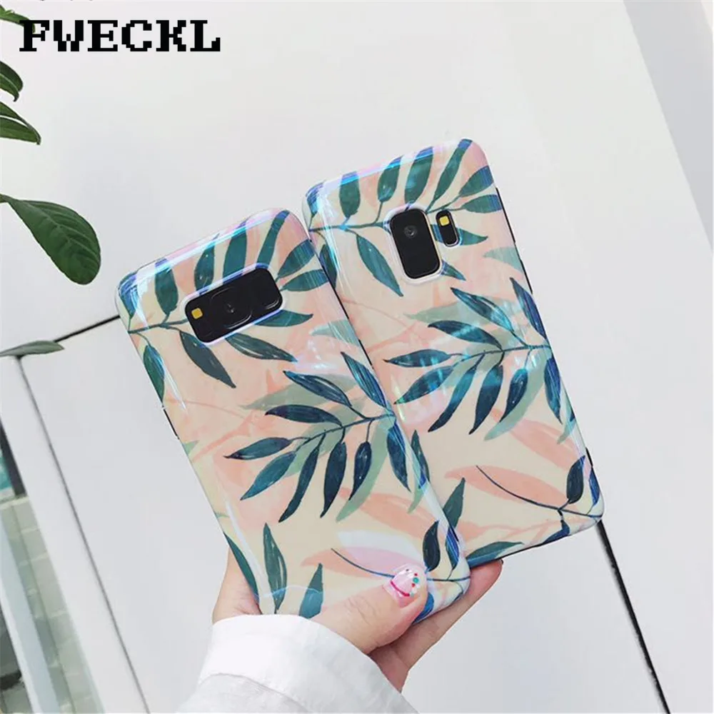 

Fashion Artistic Leaf Phone Case For Samsung S8 S9 Plus Note 8 9 Soft IMD Leaves Blu-Ray Glossy Cover For Samsung Galaxy S7 Edge