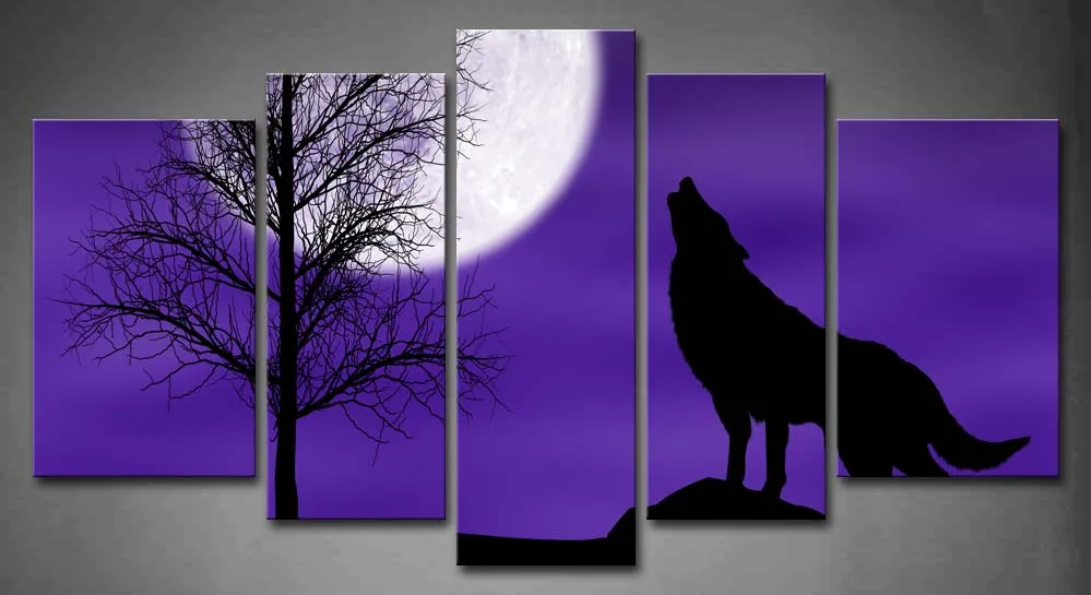 

Framed Wall Art Pictures Wolf Cloudy Night Moon Canvas Print Artwork Animal Posters With Wooden Frames For Living Room