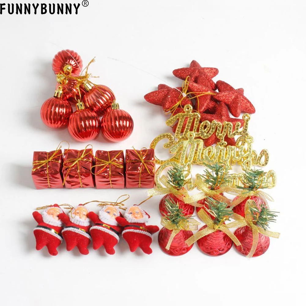 

FUNNYBUNNY 28pcs/set Christmas Ornaments Balls Drums Bells Baubles Xmas Tree Pendant decoration