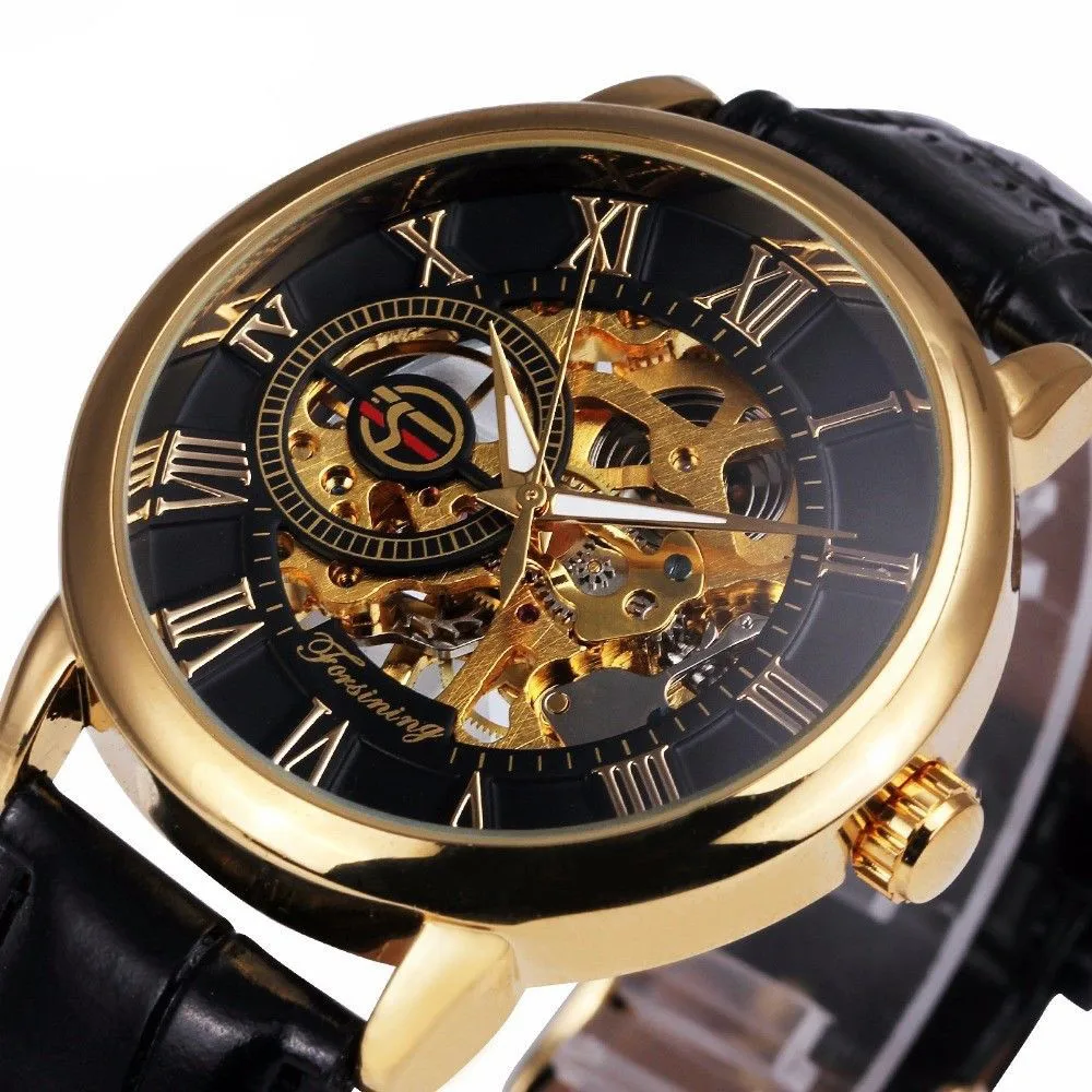 

New Casual Luxury Watch Men 3D Hollow Engraving Case Stainless Steel Roman Numbers Skeleton Dial Mechanical Watch Clock Gift WD