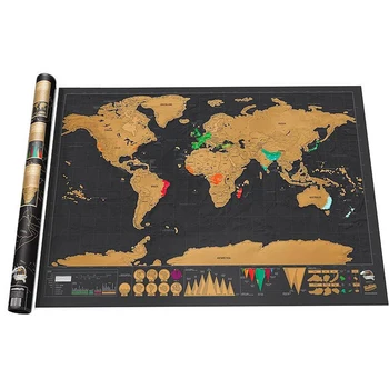 

World Map Scratch Off World Travel Map Poster Copper Foil Wall Sticker Personalized Journal Log Big Size with Cylinder Packing
