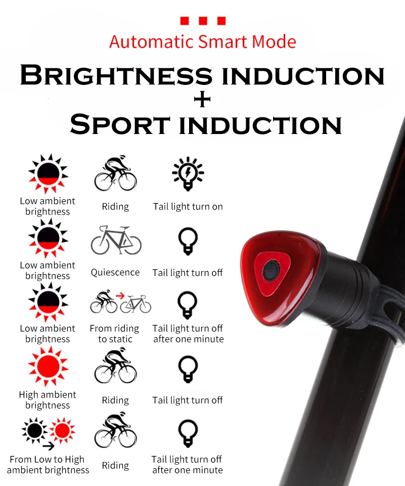 Sale WEST BIKING Bike Taillight LED Flashlight Cycling Rear Light Lamp Auto Start/Stop Brake Sensing USB Smart MTB Bicycle Tail Light 2