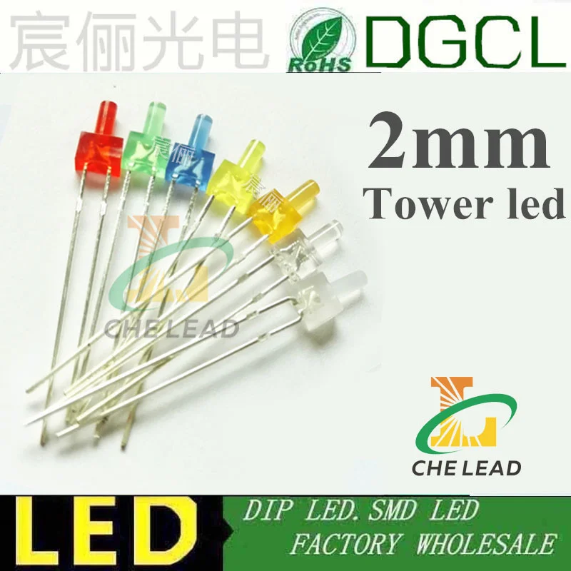 

100pcs/lots 2mm mini led diode RED/GREEN/BLUE/WHITE/YELLOW/ORANGE nippler indicator mini 2mm tower dip led lamp bulb