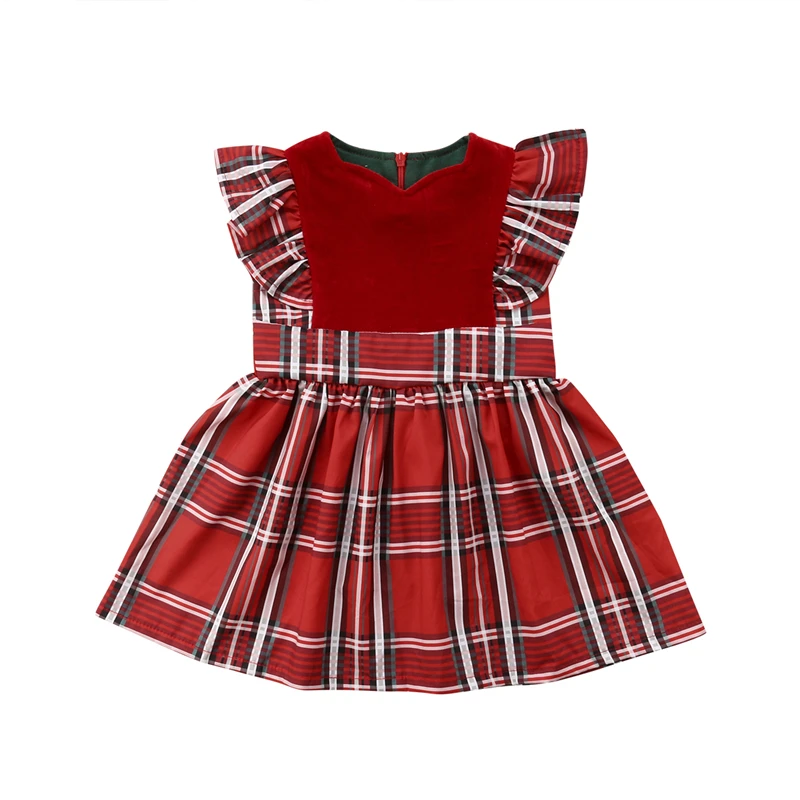 

Red Christmas Dress Girls Party Clothes Toddler Baby Girl Dress Sleeveless Plaid Mini Dresses Kids Dresses For Girls Clothing