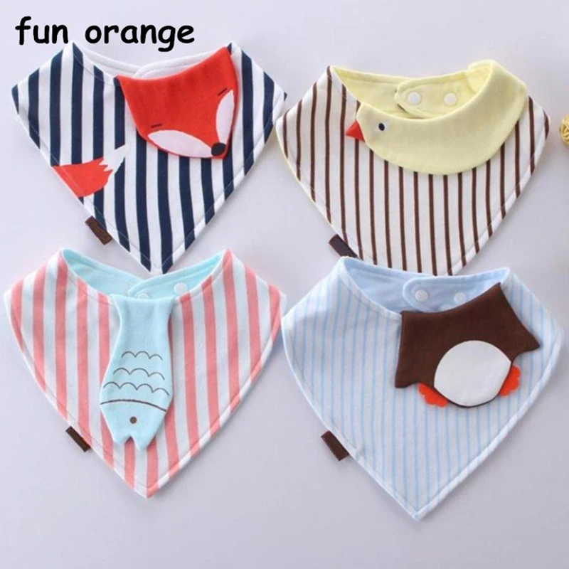 

Fun Orange Cartoon Animals Baby Bibs Bandana Animal Striped Toddler Newborn Triangle Scarf Feeding Cotton Bibs Burp Cloth
