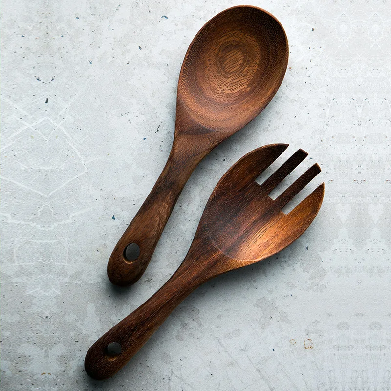 

Wooden Spoon Fork Set Big Rice Scoop Dinner Serving Spoon Salad Spoon Wood Cutlery Set Kitchen Tableware Wooden Cooking Utensils