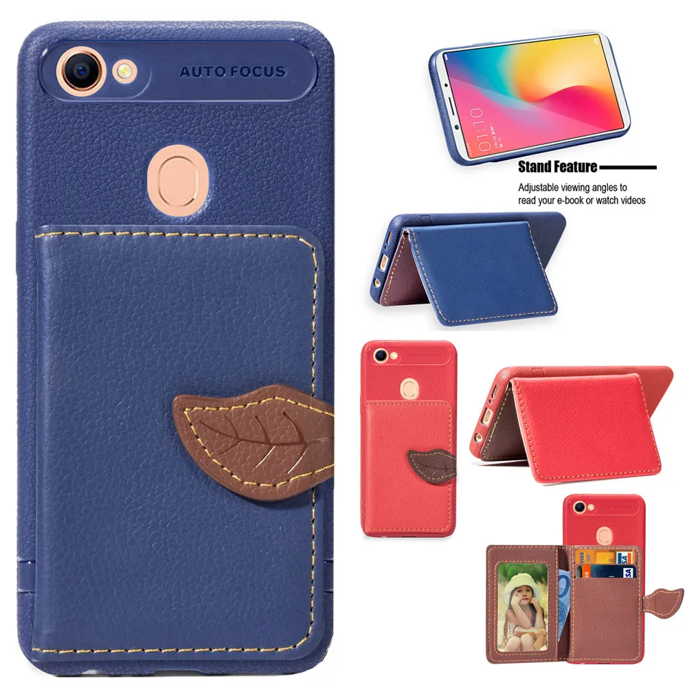 

FQYANG Leaf PU Leather wallet Phone case For OPPO F5 A73 A75 A75S Soft Litchi Patterned Cover Case For OPPO F9 F7 A5 A57 Case