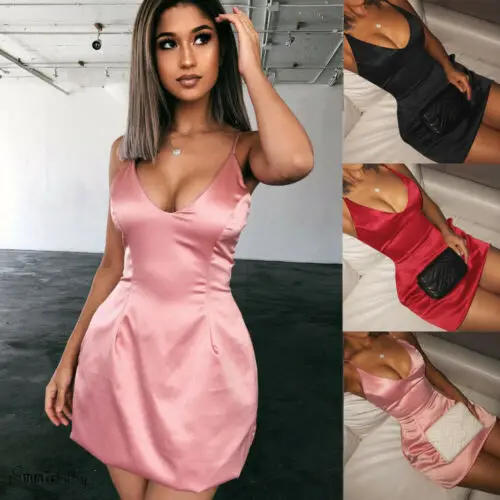 

New Women Sexy V Neck Bodycon Sleeveless Evening Party Cocktail Club Short Dress