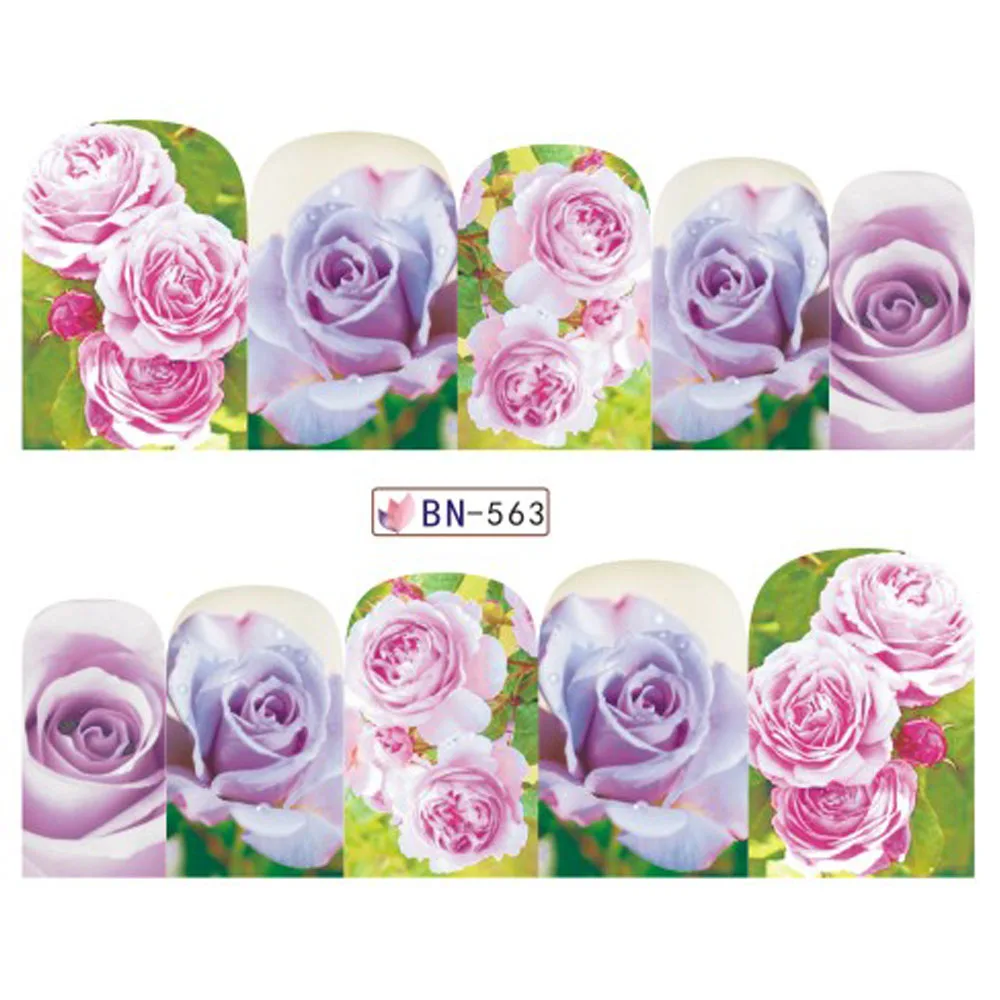 12 видов конструкций/наборы Переводные картинки с красивой розой, полная наклейка на ногти, смешанные цветные цветы, BN553-564 для украшения ногтей своими руками