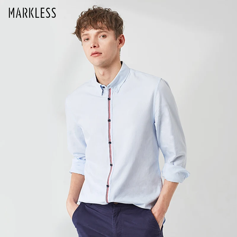 

Markless 100% Cotton Shirt Men 2019 Spring New Business Casual Shirts camisa masculina Loose Long Sleeve Men Shirt CSA9507M
