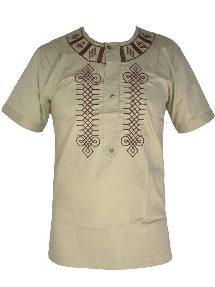 Wedding Wear African Clothes Men`s Dashiki Tunic Tops Africa Ethnic Riche Embroidery Short Caftan Attire