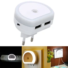 Light Sensor Control LED Night Light With Dual USB Port Charger Socket Wall Lamp For Babyroom Bedroom Lights Emergency Lighting