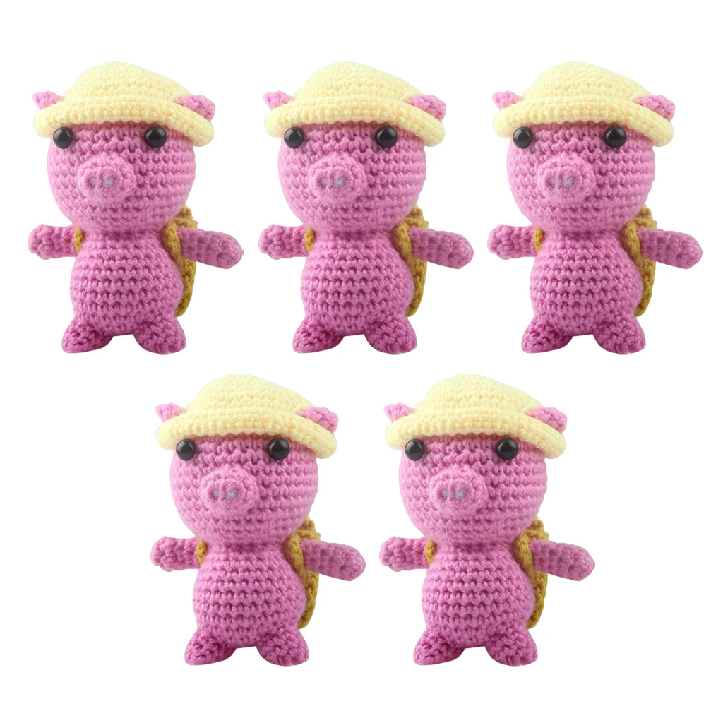 Set of 5 Beginners Learn to Crochet Kit for Children 3D Pig Stuffed Doll Making Knitting