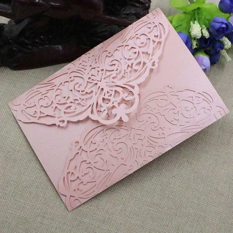  10pcs Wedding Engagement Invitation Card Ivory Red Leaves Pattern Carved Hollow-out Bride and Groom - 32889938460