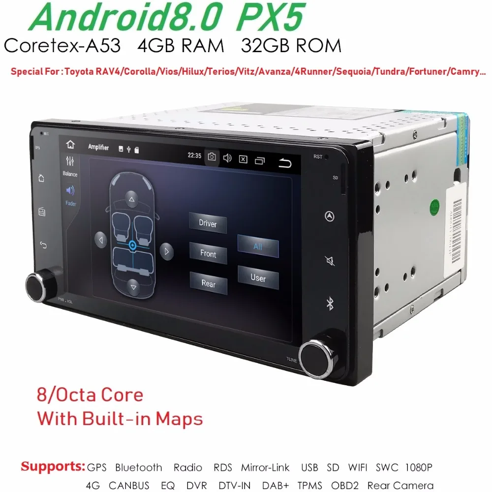 Hizpo Android8.0 8 Core 4 Гб + 32 ГБ 2DIN автомобиля NODVD gps для Toyota Terios Corolla Старый Camry Prado RAV4 fortuner