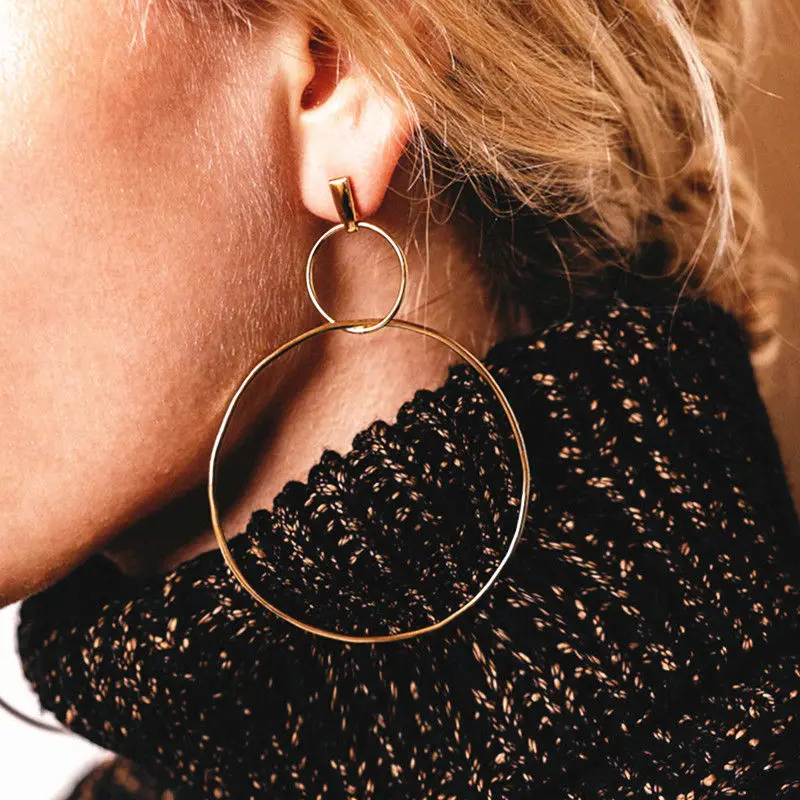 

Simple exquisite charm woman jewelry gold color Big round Geometric earring Punk Style jewelry European Hot Sale accessories