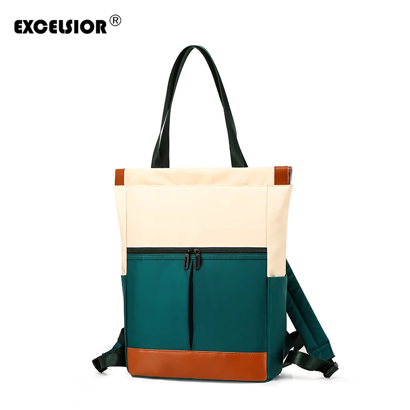 

EXCELSIOR 2019 New Nylon Female Backpack Women School Bags Geometric Backpack Casual Patchwork Multi-use Outdoor Travel Bag