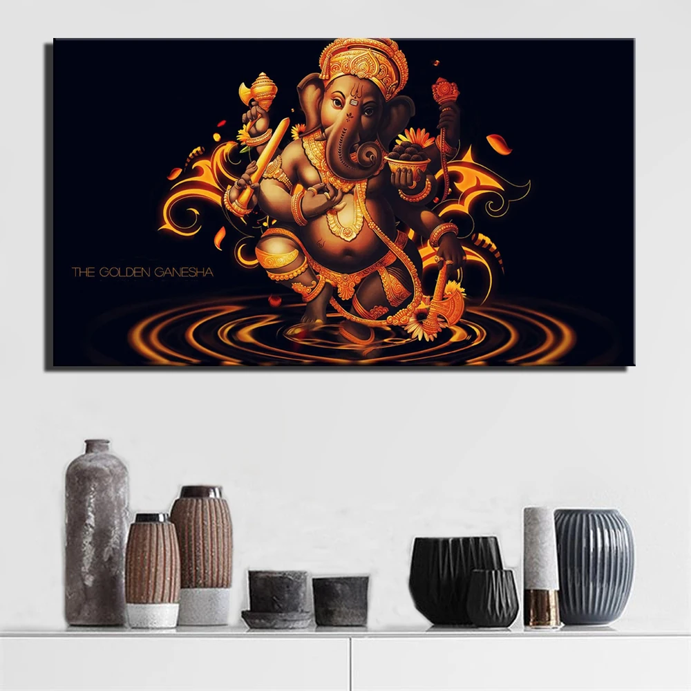 Настенные постеры и принты Golden Ganesha с изображением Властелина индуистского бога