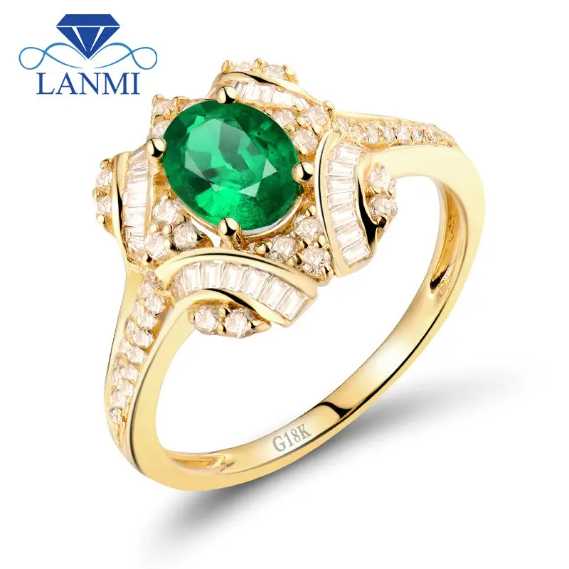 Винтажный алмаз багет обручальные изумрудные кольца 18K/750 желтое золото