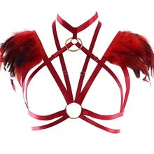 Вино красное перо погоны Связывание жгут унисекс strappy белье с подвязки на ногу, ремни жгут перо в стиле бохо женский костюм