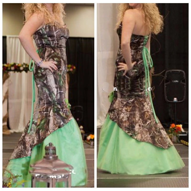 2017 Sweetheart Camo Mermaid Wedding Dress Mint Green Tulle Skirt