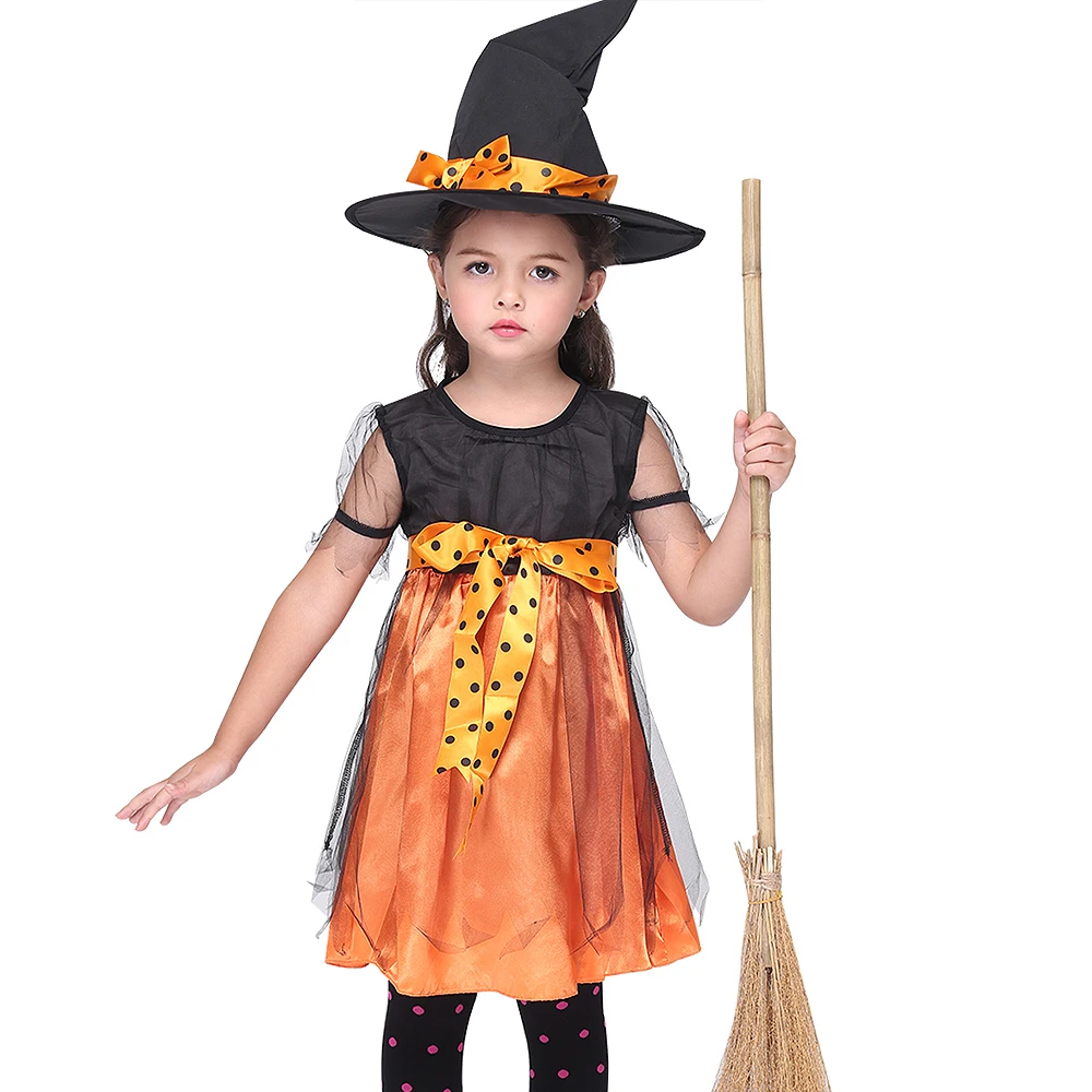 Girl Witch Dress+Hat Children�s Day Costumes Princess Party Dresses