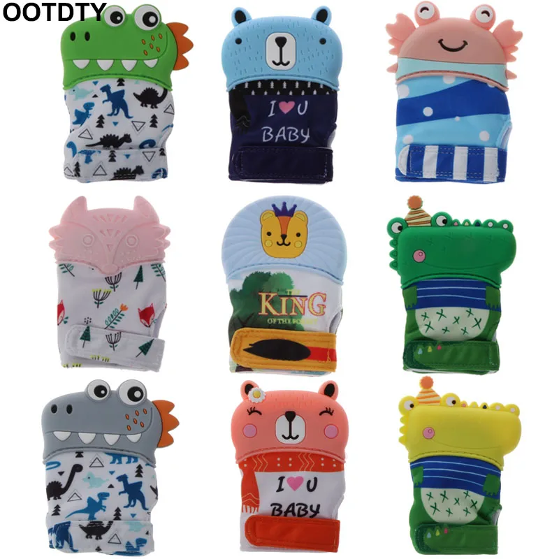

Baby Silicone Teething Mitten Cartoon Glove Sound Teether Newborn Chewable Nursing Gloves Teether Natural Stop Sucking Thumb Toy