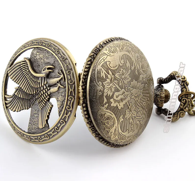 Vintage Jewelry Antique bronze Eagle Wings Shiying Huai Table pocket watch necklace pendant gift for men and women