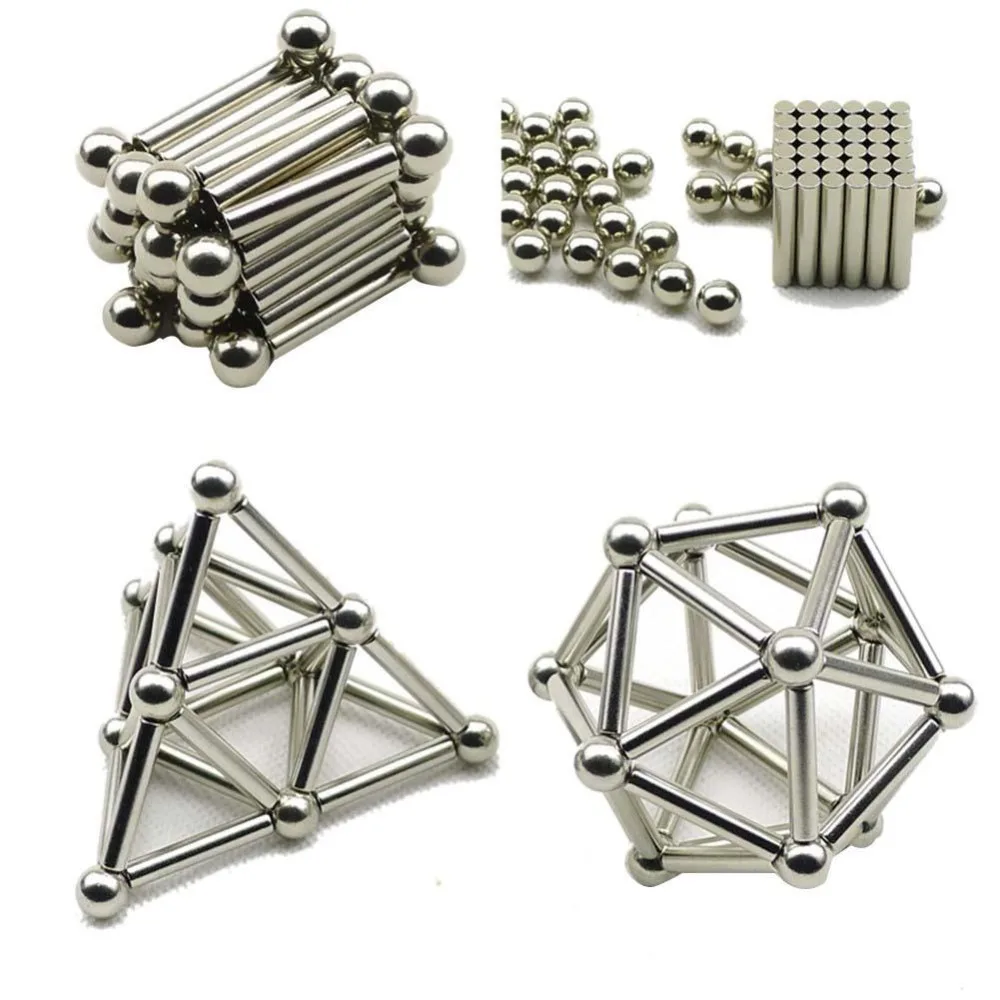 Educational Toys for Children Kids Gift 36pcs Magnet Bars & 27pcs Metal Balls DIY Magnet Toy Magnetic Blocks Model & Building