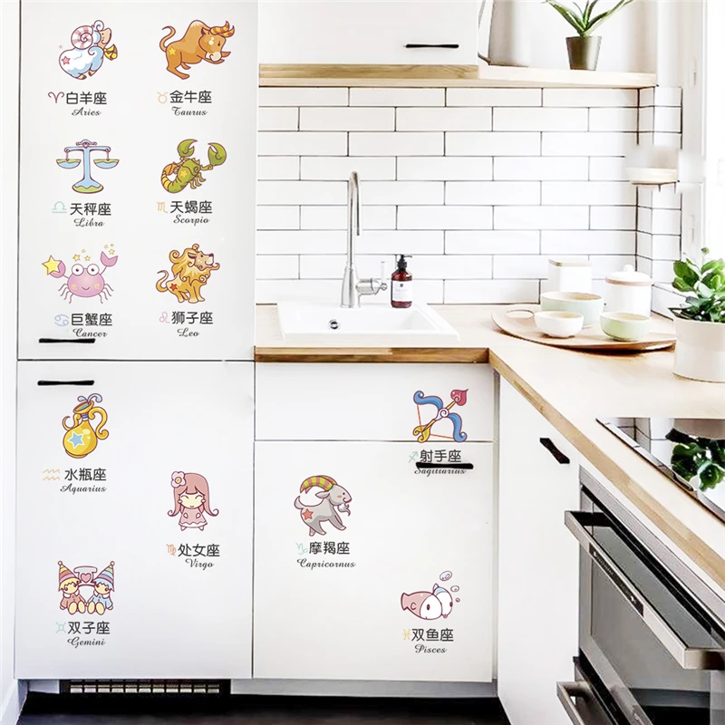 

twelve constellations wall decals bedroom kids rooms home decor cartoon sagittarius pisces wall stickers pvc mural art wallpaper