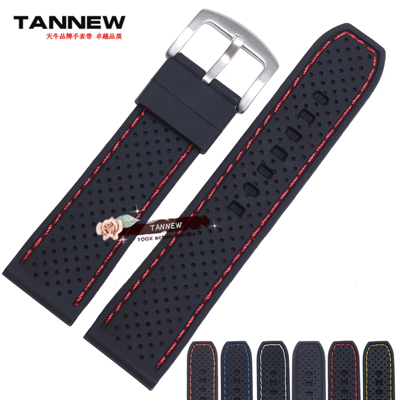

Men sweat waterproof red silicone strap 24 mm black rubber watch band sports watch chain black white line Orange Line Blue Line