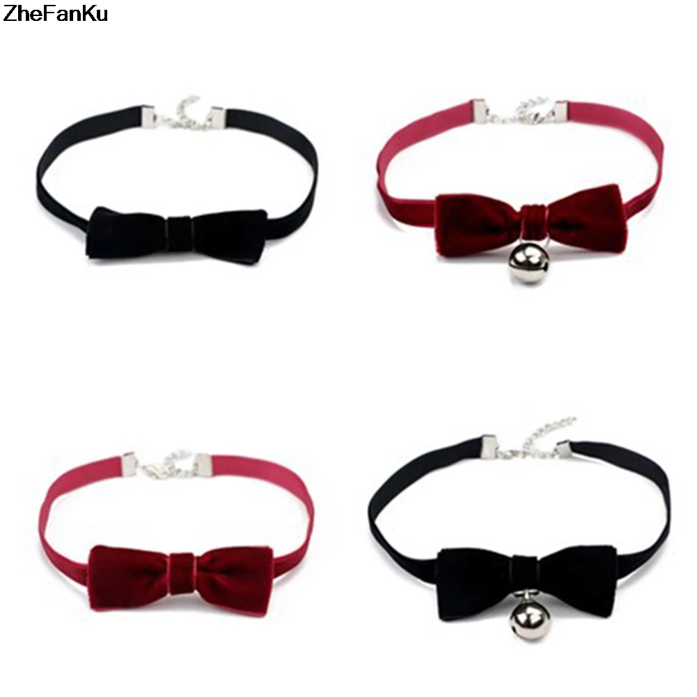 Trendy Velvet Choker Necklace Bowknot Bells chocker Handmade Boho Gothic Costume Jewelry Free Shipping Fashion Jewelry