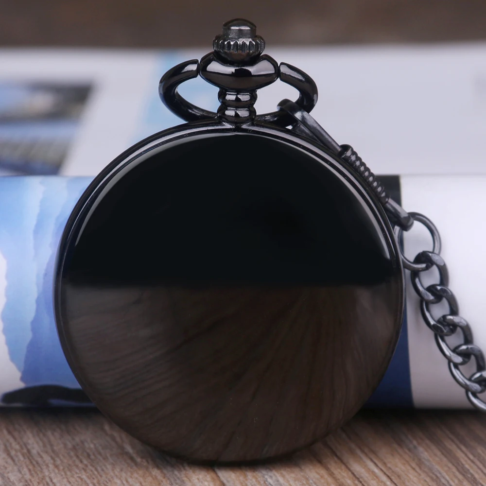 

Fashion black Steel single open hand wind mechanical pocket watch Smooth steel Pendan chain fob watch