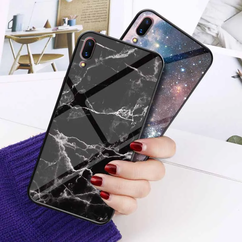 Мраморный чехол из закаленного стекла для VIVO V11i V11 Pro V3 Max X7 Plus V5 V5s X23 Мягкий