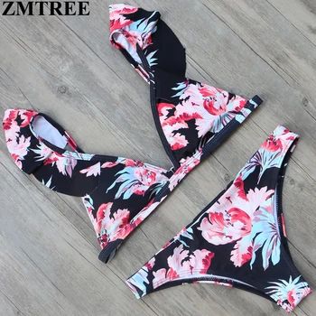 

ZMTREE Floral Printed Bikini Women Swimsuit Flouncy Edge Swimwear Sexy Beach Bathing Suit Bandage Bikini Set Beach Wear 2017