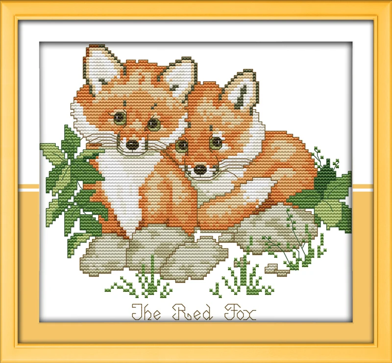 

new Red foxes Cotton Animal cross stitch kits DMC 14ct white 11ct printed embroidery DIY handmade needle work wall home decor